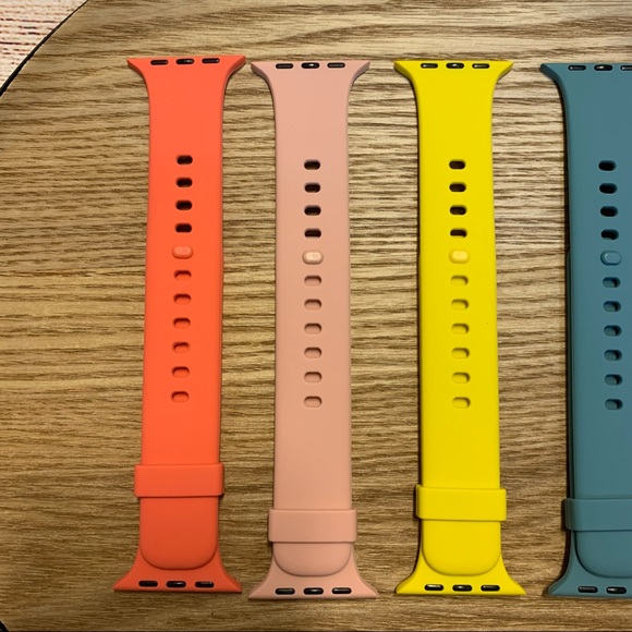 4pk of Watch bands for Apple Smart Watch 42/44mm coral, pink, yellow, green/blue - Picture 3 of 7
